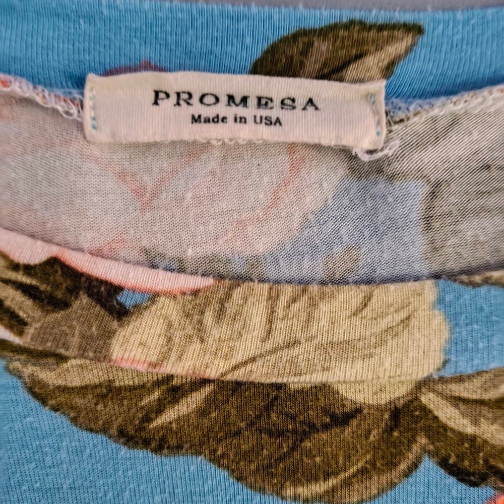 (M) Women's Promesa Blue Floral Print Three-quarter Sleeve Dress with Pockets - Picture 5 of 6